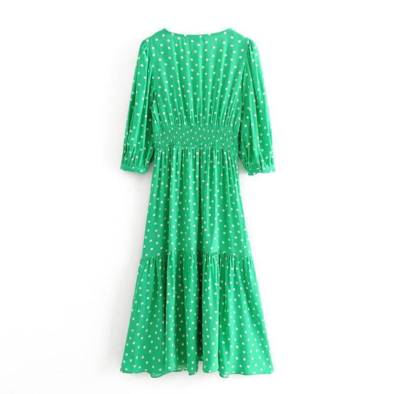 Polka Knee Length Summer Dress With Ruffle Hem - MomyMall