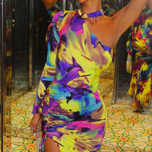 Colourful Halter Neck Bodycon Dress