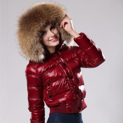 Wet Look Puffer Jacket - Glossy Coat With Faux Fur Hood