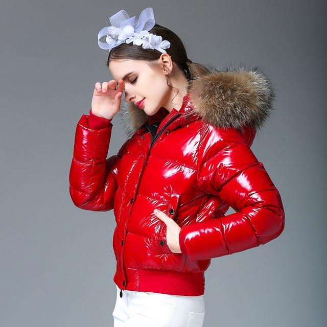Wet Look Puffer Jacket - Glossy Coat With Faux Fur Hood