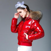 Wet Look Puffer Jacket - Glossy Coat With Faux Fur Hood