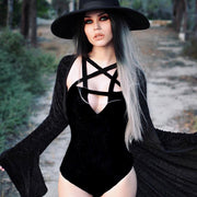 Gothic Streetwear Pentagram Hollow Out Women Bodysuits - MomyMall