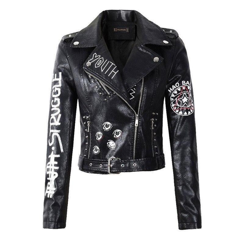 Soft Faux Leather Biker Jacket With Letter Detail