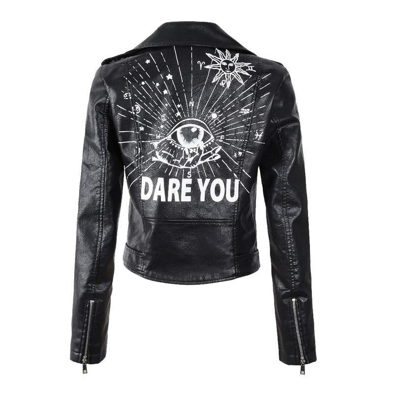 Soft Faux Leather Biker Jacket With Letter Detail