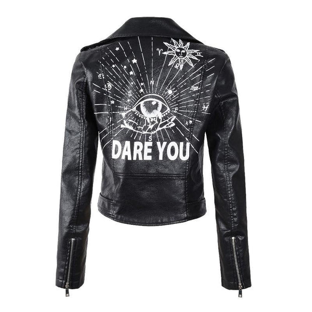 Soft Faux Leather Biker Jacket With Letter Detail