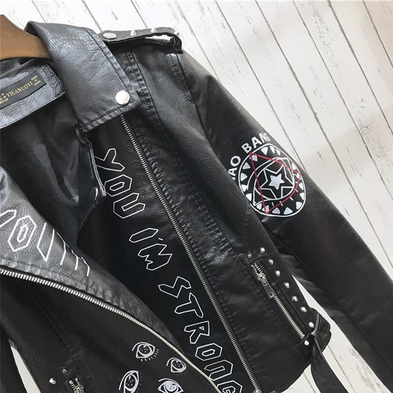 Soft Faux Leather Biker Jacket With Letter Detail