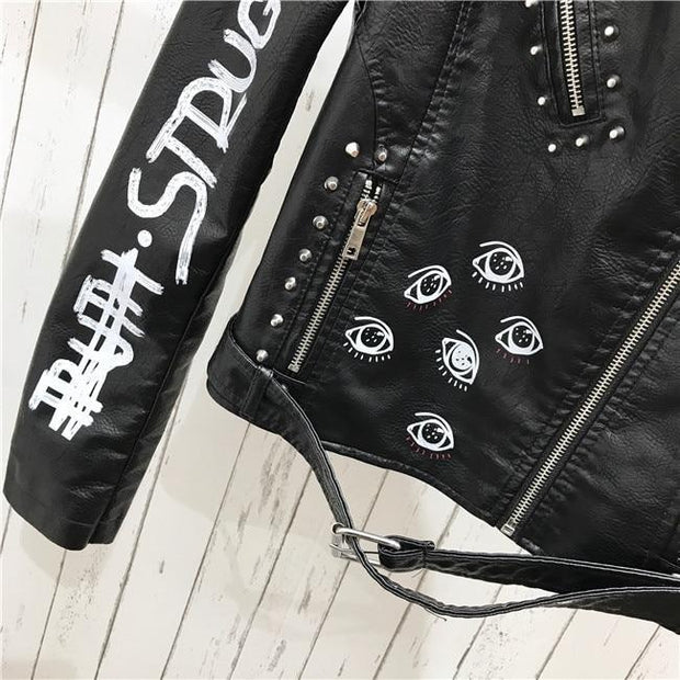 Soft Faux Leather Biker Jacket With Letter Detail