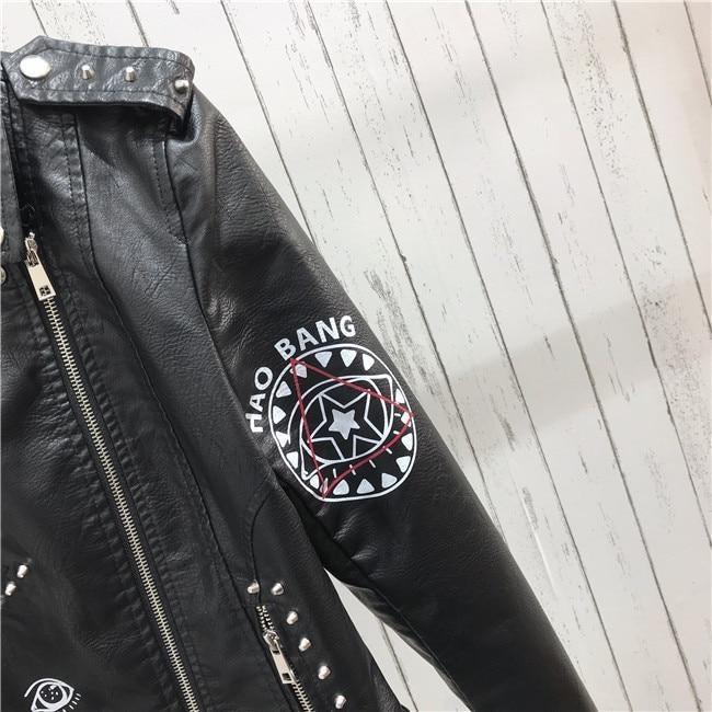 Soft Faux Leather Biker Jacket With Letter Detail