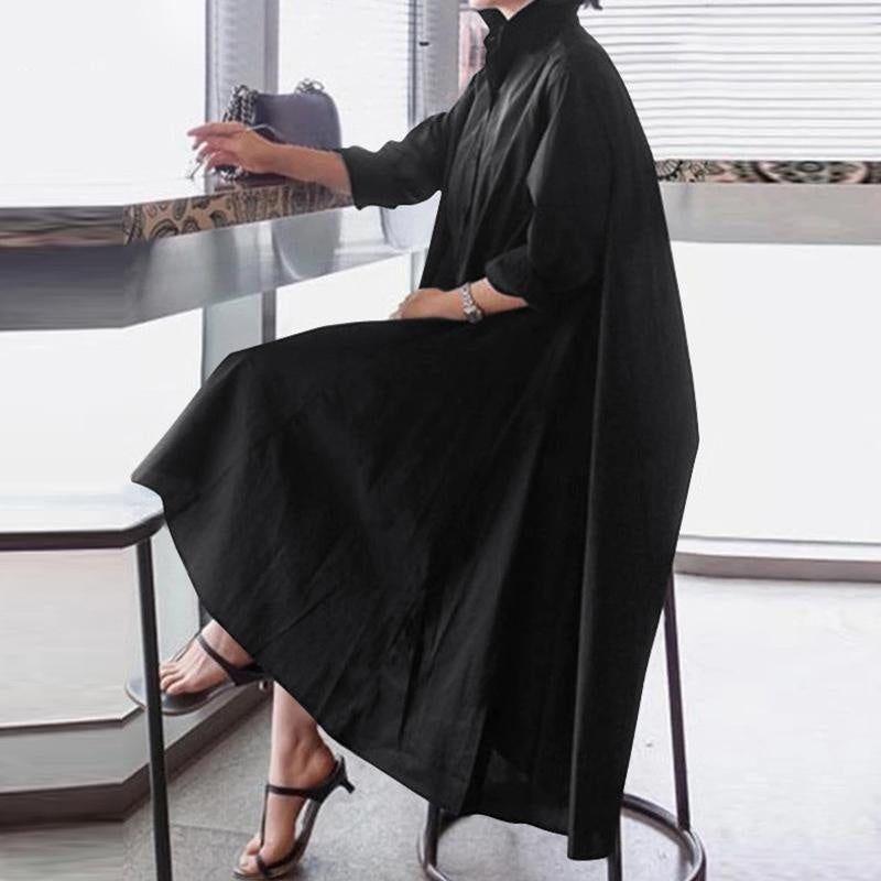 Oversized Shirt Dress - Plus Size Smock Dress - MomyMall BLACK / S