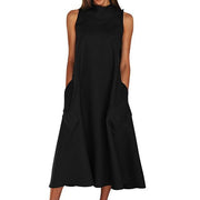 Sleeveless Maxi Dress With Pockets - MomyMall BLACK / S