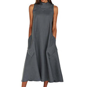 Sleeveless Maxi Dress With Pockets - MomyMall GREY / S