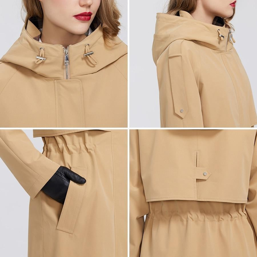 Hooded Trench Coat With Drawstring Waist - MomyMall