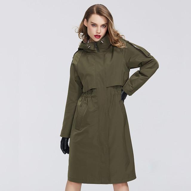 Hooded Trench Coat With Drawstring Waist - MomyMall GREEN / S