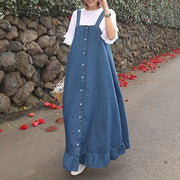 Denim Maxi Dress - Button Through Dress - MomyMall LIGHT BLUE / S