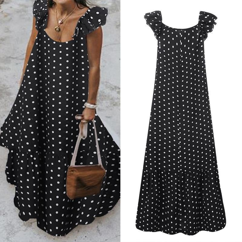 Polka Dot Maxi Smock Dress - Tiered Polka Summer Smock Dress - MomyMall