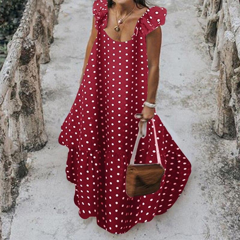 Polka Dot Maxi Smock Dress - Tiered Polka Summer Smock Dress - MomyMall RED / S