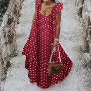Polka Dot Maxi Smock Dress - Tiered Polka Summer Smock Dress - MomyMall RED / S