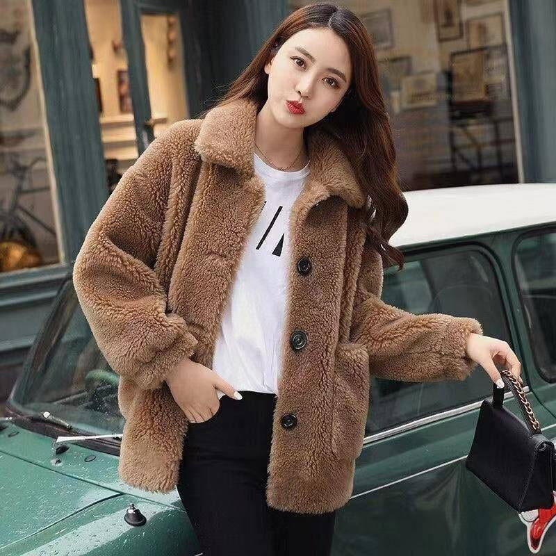 Faux Fur Teddy Bear Coat With Oversized Buttons