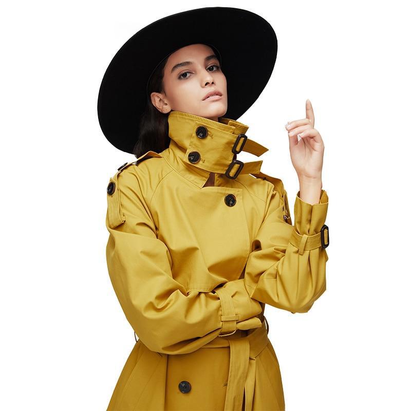 Double Breast Belted Trench Coat With Buckle Detailing