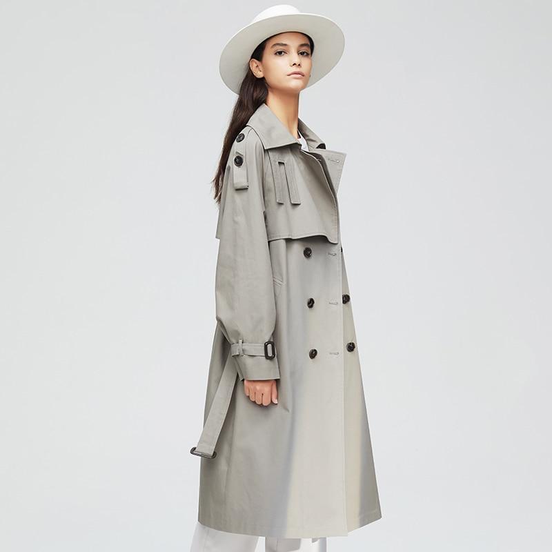 Double Breast Belted Trench Coat With Buckle Detailing