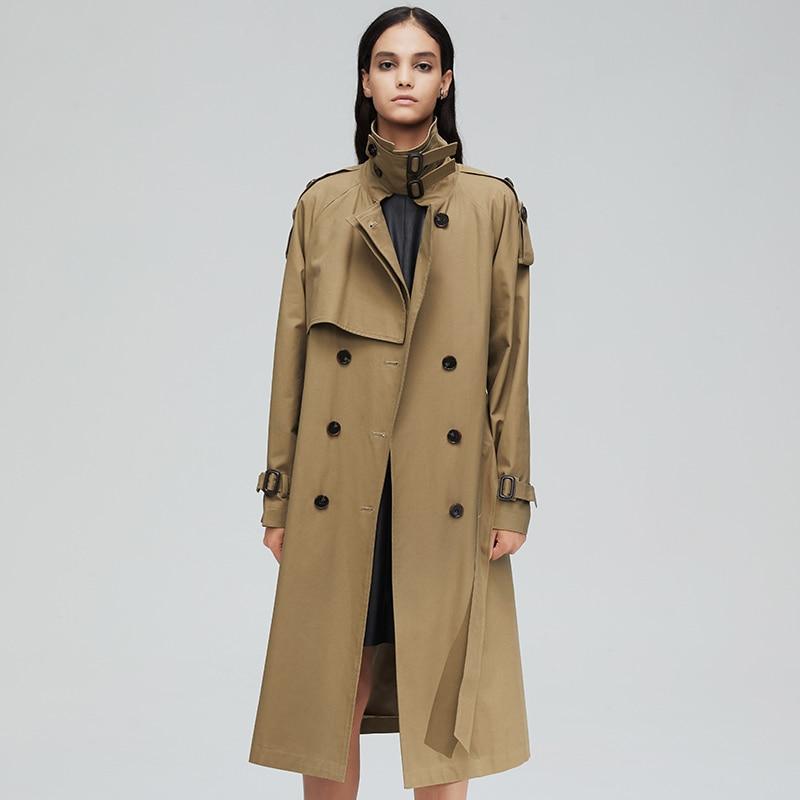 Double Breast Belted Trench Coat With Buckle Detailing