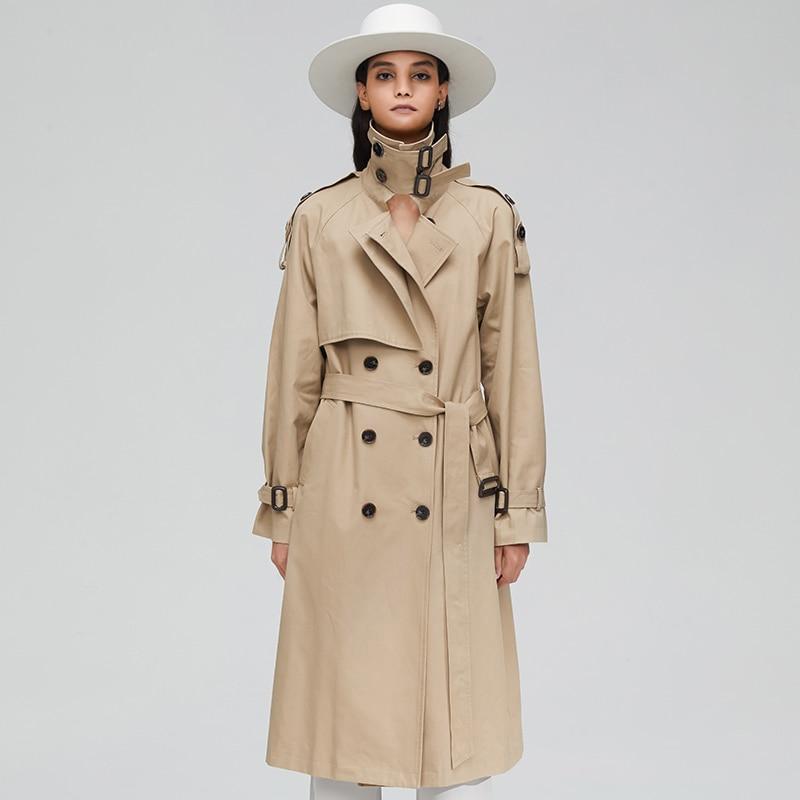 Double Breast Belted Trench Coat With Buckle Detailing