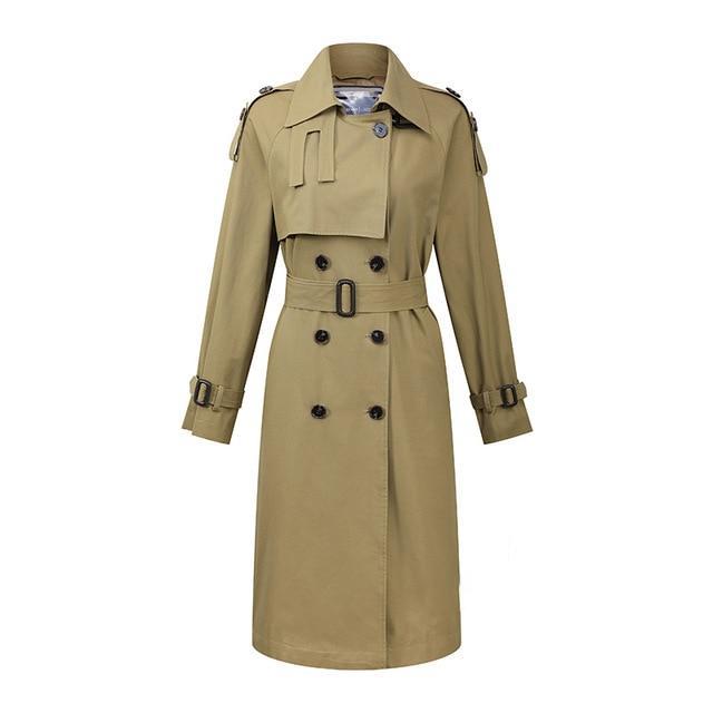 Double Breast Belted Trench Coat With Buckle Detailing