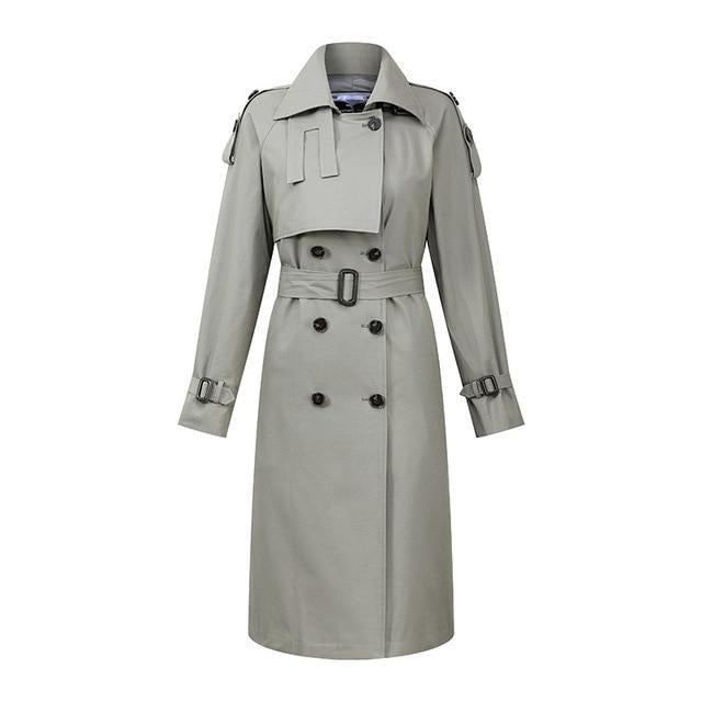 Double Breast Belted Trench Coat With Buckle Detailing