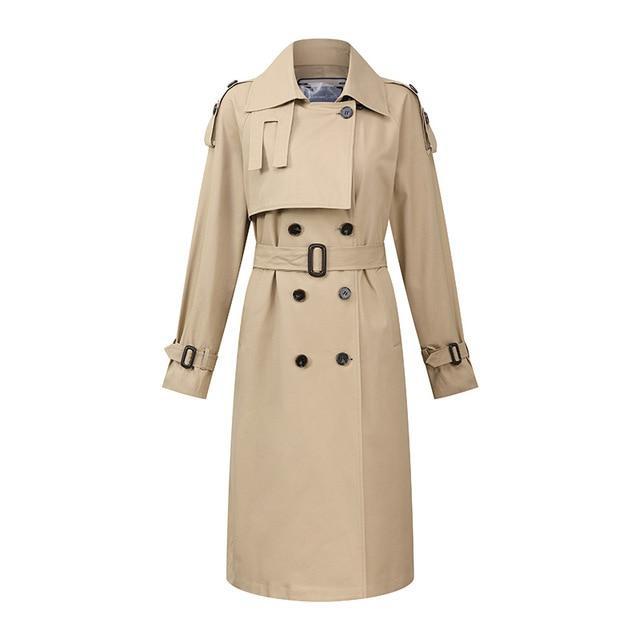 Double Breast Belted Trench Coat With Buckle Detailing