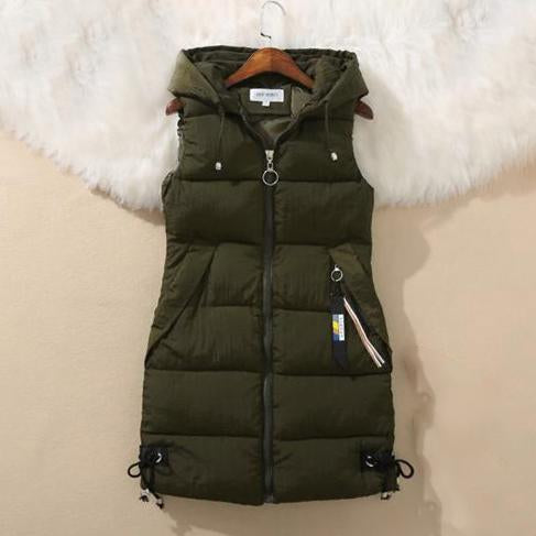 Plus Size Puffer Vest With Zip Pockets & Hood