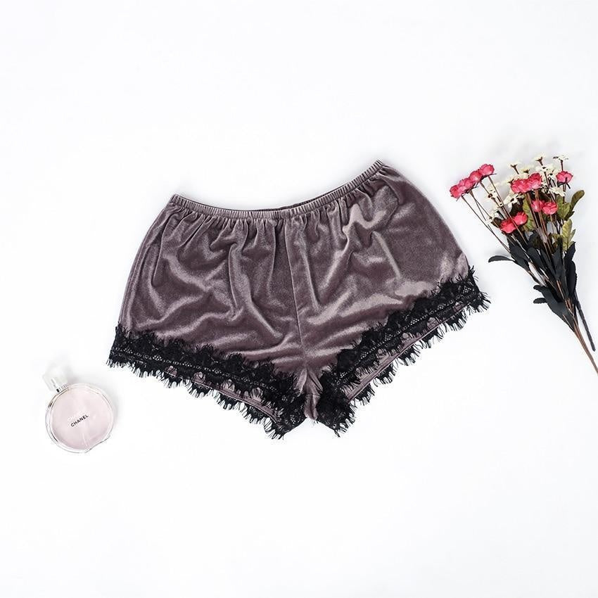 Velvet Shorts Pyjama Set With Lace Trim - MomyMall