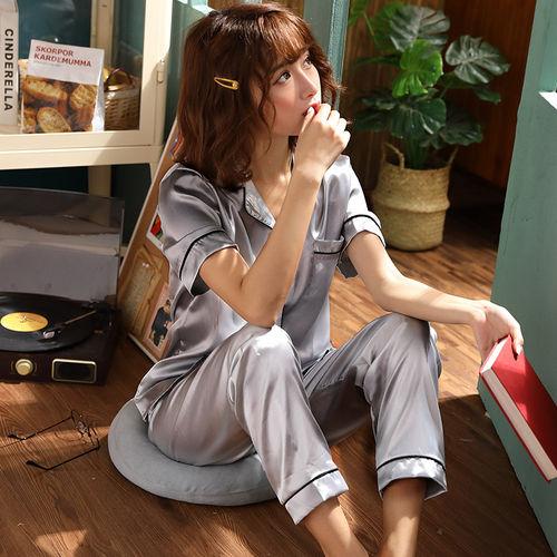 Satin Trouser Pyjama Set - MomyMall SILVER / S