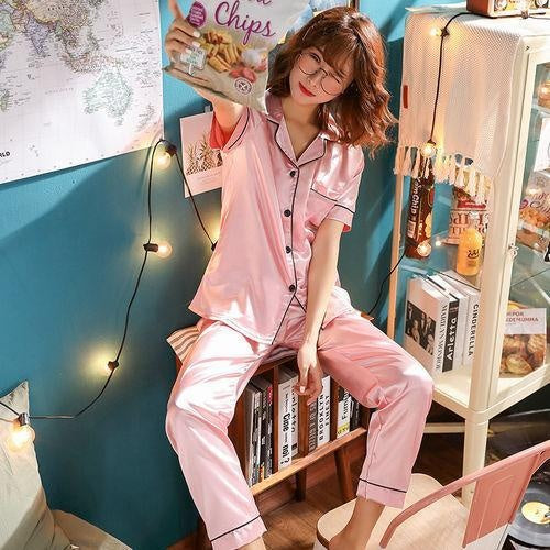 Satin Trouser Pyjama Set - MomyMall PINK / S