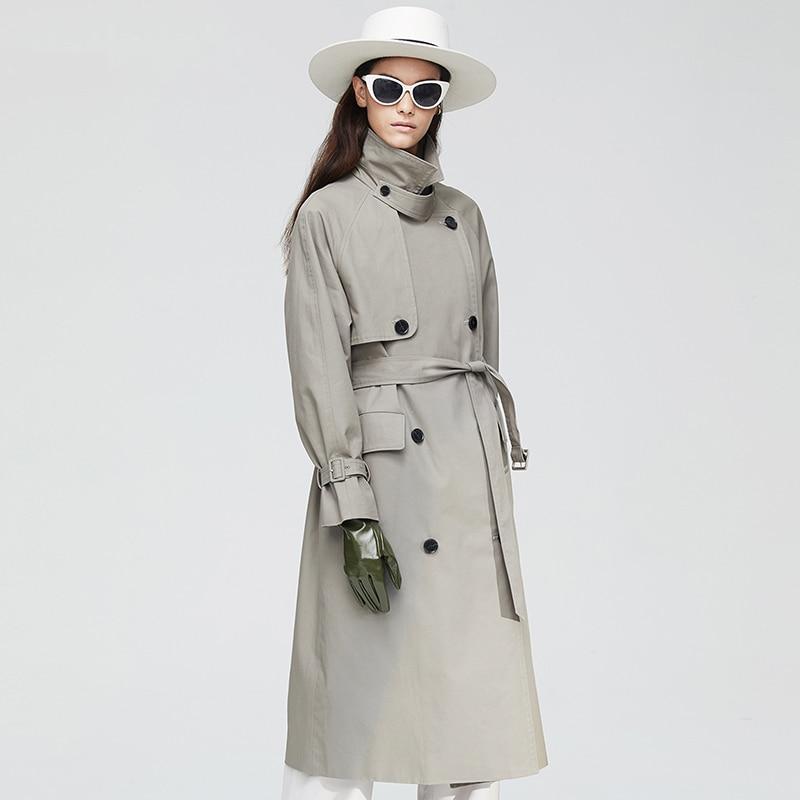 Double Breasted High Neck Trench Coat With Belt