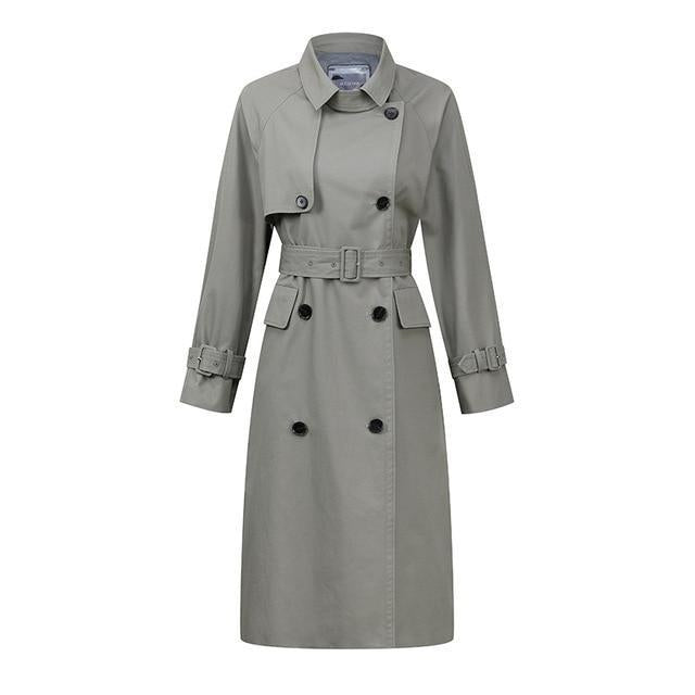 Double Breasted High Neck Trench Coat With Belt