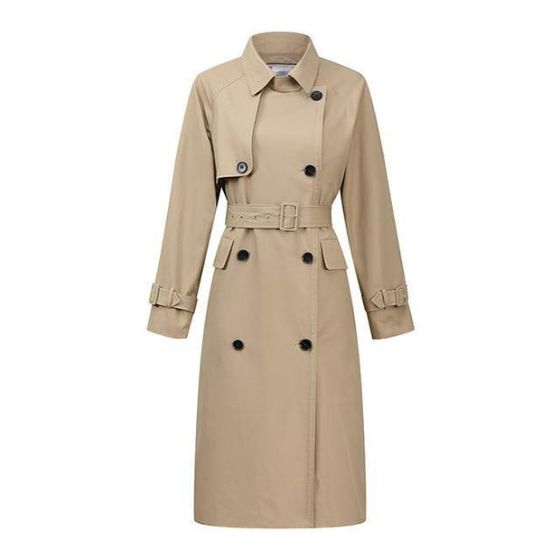 Double Breasted High Neck Trench Coat With Belt