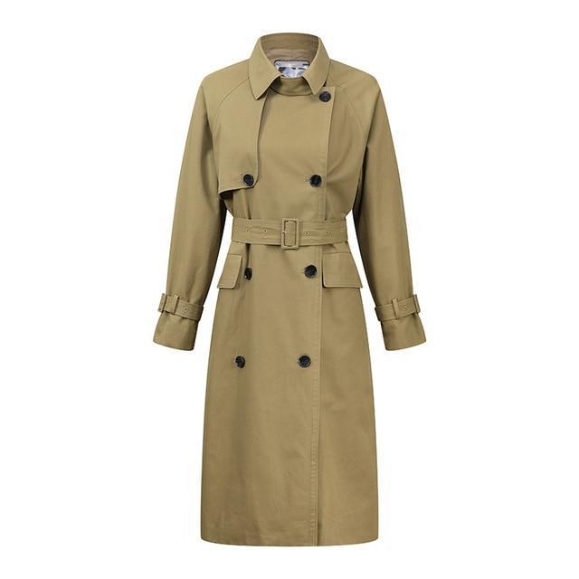 Double Breasted High Neck Trench Coat With Belt