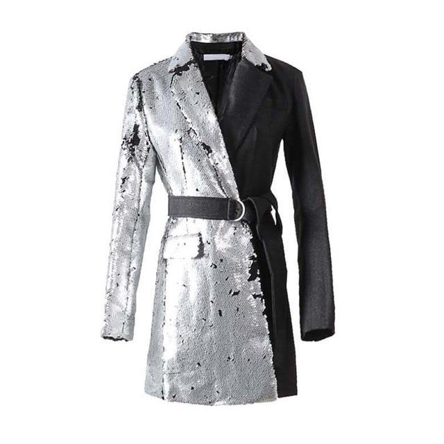 Contrast Sequin Jacket With Belt