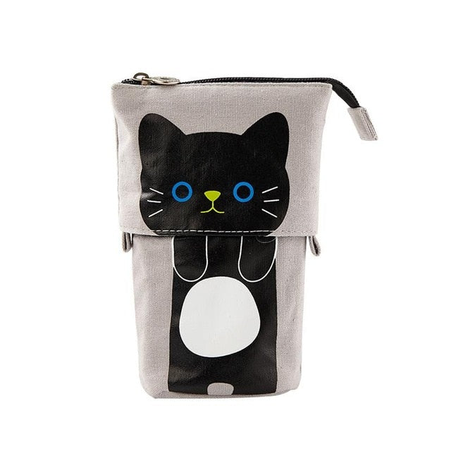 Flexible Big Cat Pencil Case Fabric Quality School Supplies Stationery Gift School Cute Pencil Box Pencilcase Pencil Bag - MomyMall Light Grey