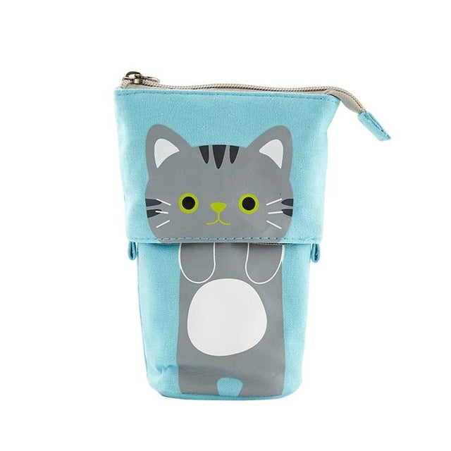 Flexible Big Cat Pencil Case Fabric Quality School Supplies Stationery Gift School Cute Pencil Box Pencilcase Pencil Bag - MomyMall Blue