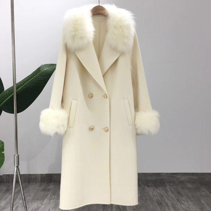 Cashmere Wool Blend Coat With Faux Fur Trim