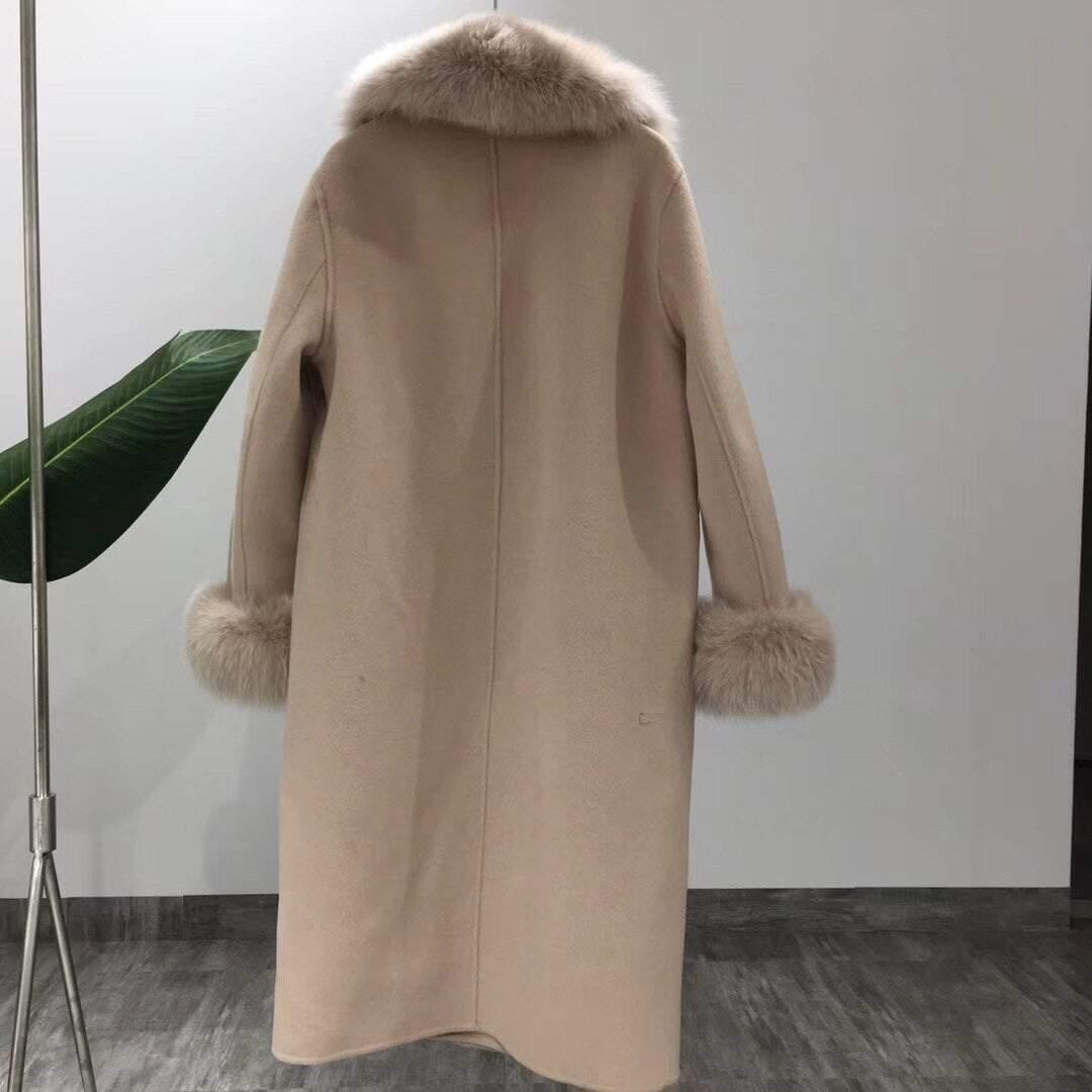 Cashmere Wool Blend Coat With Faux Fur Trim