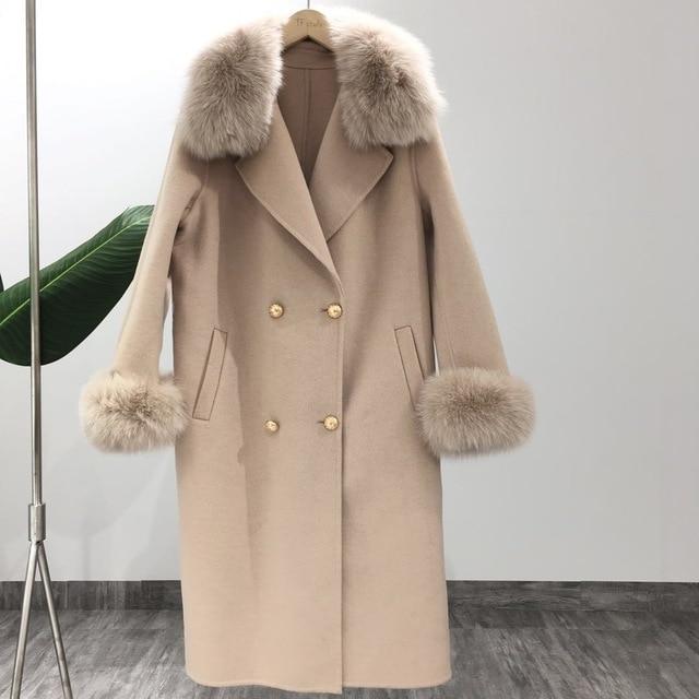 Cashmere Wool Blend Coat With Faux Fur Trim