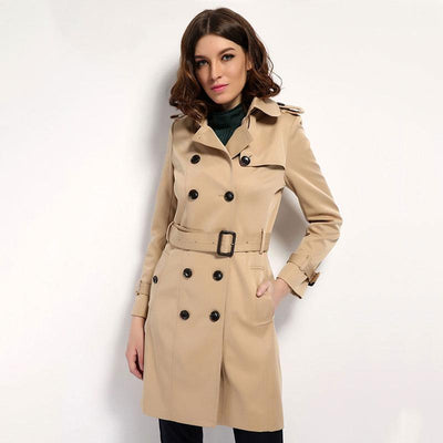 Classic Double Breasted Women's Trench Coat With Belt