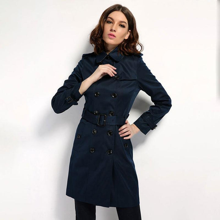 Classic Double Breasted Women's Trench Coat With Belt