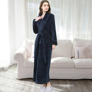 Long Textured Fleece Bathrobe with Belt - MomyMall BLUE / M