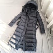 Long Puffer Coat - Hooded Waterproof Winter Coat With Belt