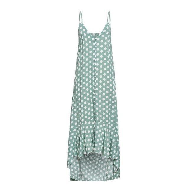 Polka Dot Button Through Maxi Dress With Ruffle Hem - MomyMall BLUE / S