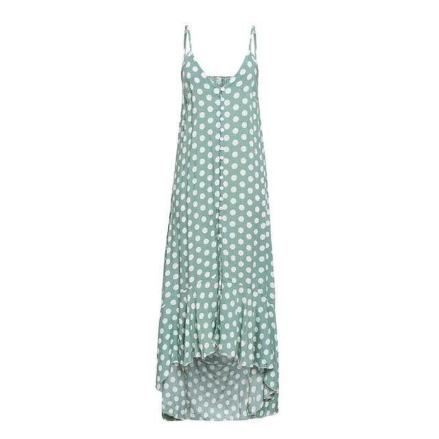 Polka Dot Button Through Maxi Dress With Ruffle Hem - MomyMall BLUE / S