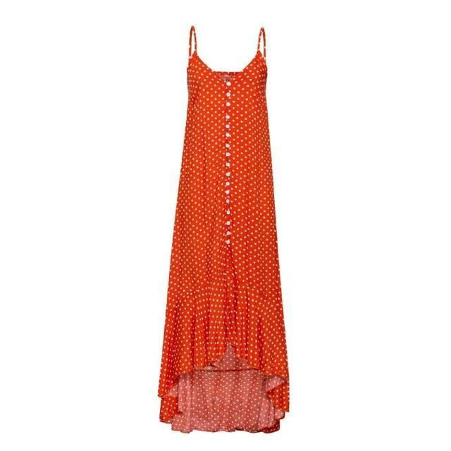 Polka Dot Button Through Maxi Dress With Ruffle Hem - MomyMall ORANGE / S